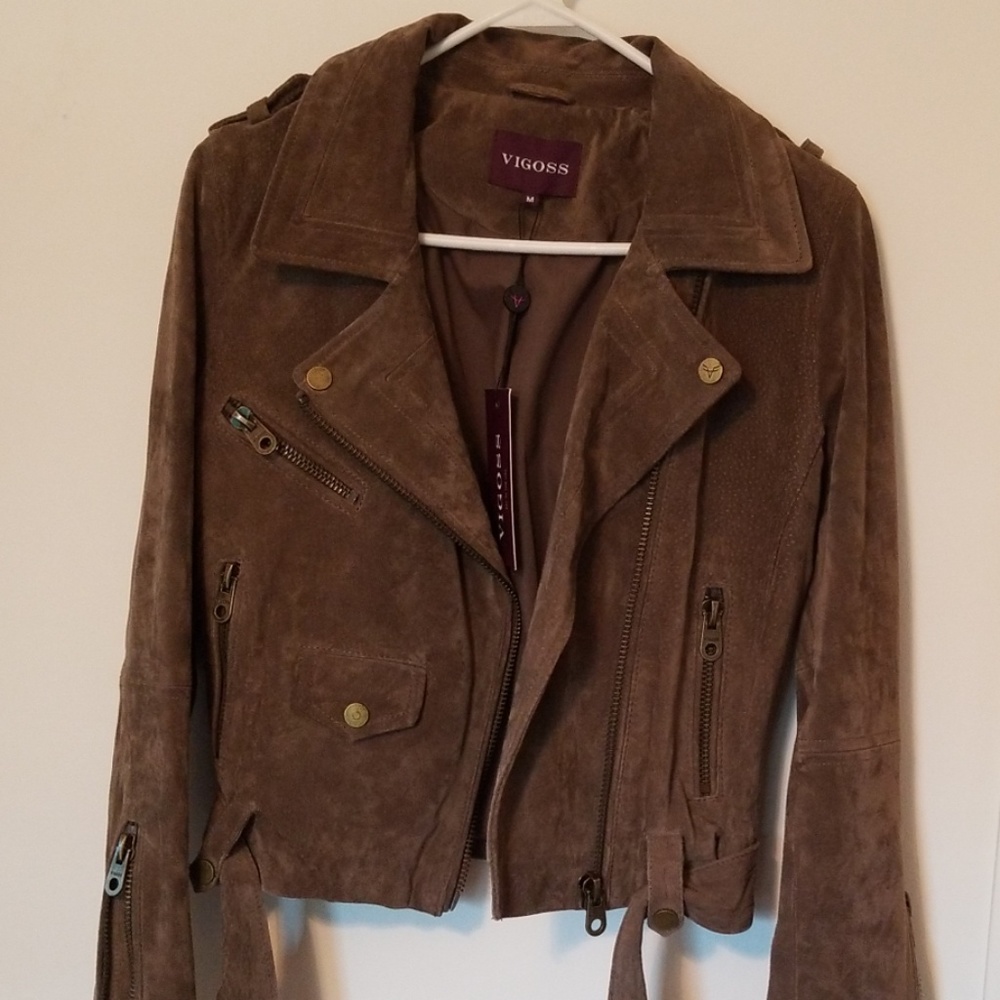 NWT Brown Vigoss Suede Moto Jacket